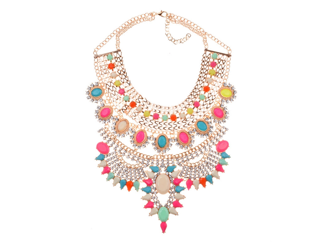 Colar Feminino Moda Pendente Strass Com Cores Múltiplas