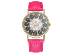 Relógio de pulso analógico de quartzo com pulseira de PU para mulheres e homens (vermelho e rosa)