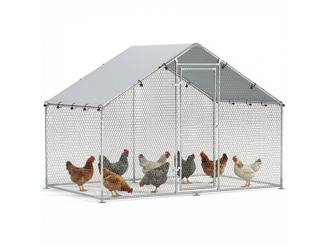 Galinheiro Metal 3x1,7x1,9m Cobertura Impermeável Uv Prata