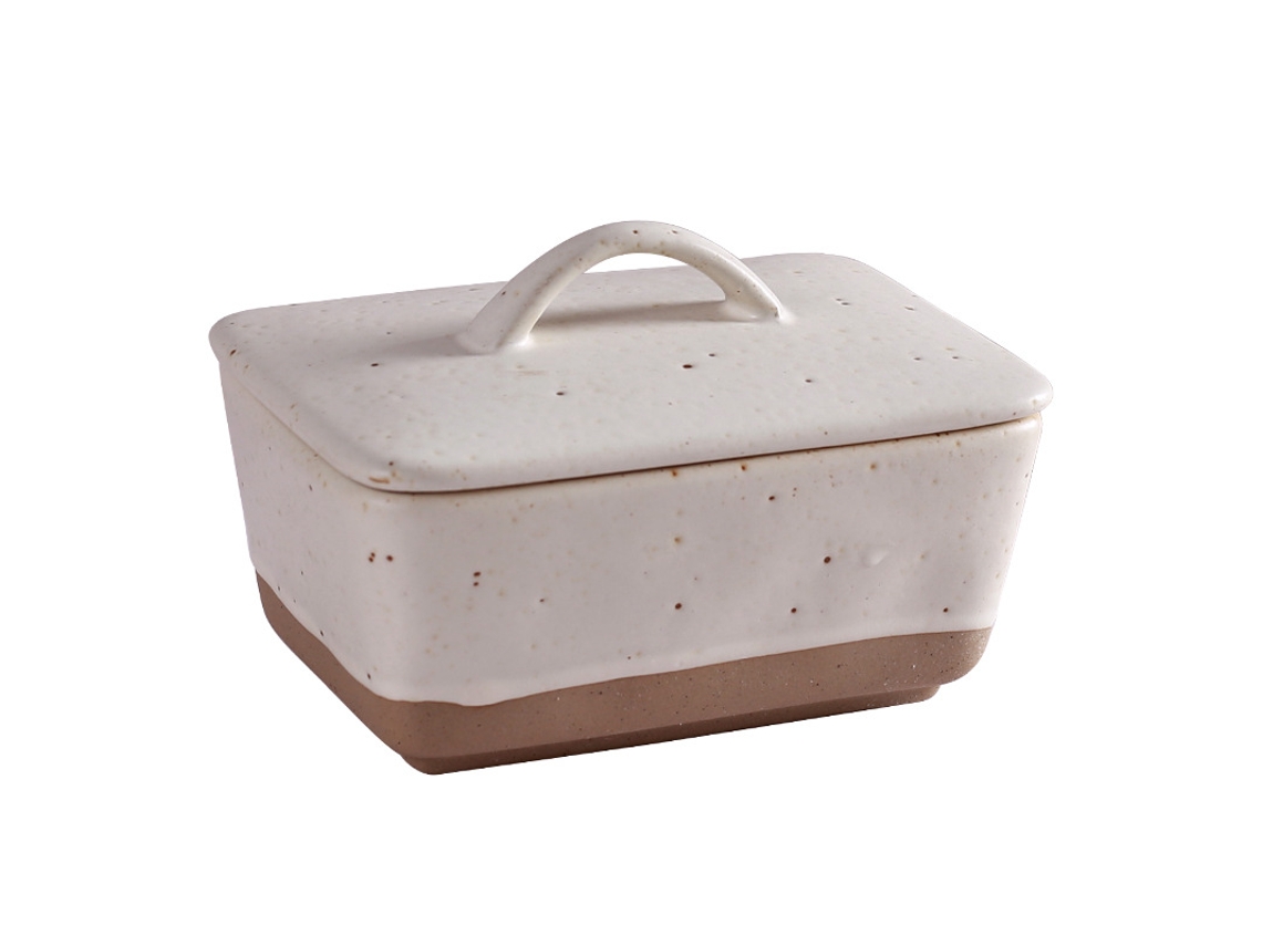 Manteigueira Com Tampa - Recipiente Manteiga - Cerâmica - 350 Ml - Branco