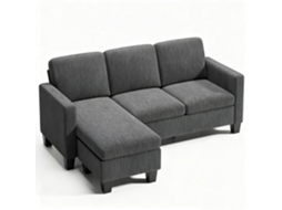 Sofá De Canto Reversível - Veludo Canelado Cinza - 3 A 4 Lugares - 188 X 136,5 X 89 Cm