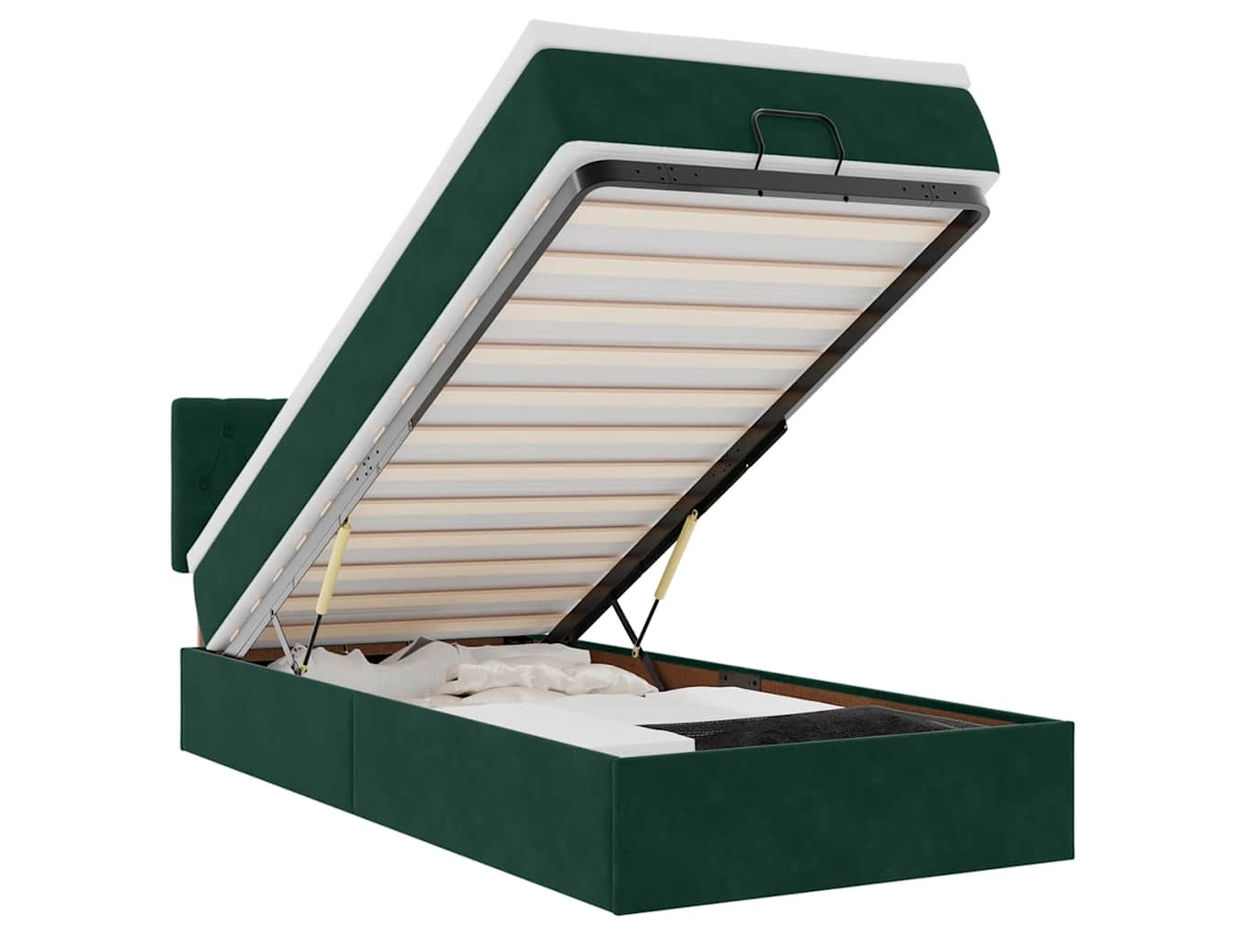 Estrutura de Cama Otomana com Colchão Veludo Verde Escuro MAISON EXCLUSIVE