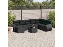 Vidaxl 9 Pcs Conjunto De Sofás P/ Jardim C/ Almofadões Vime Pe Preto