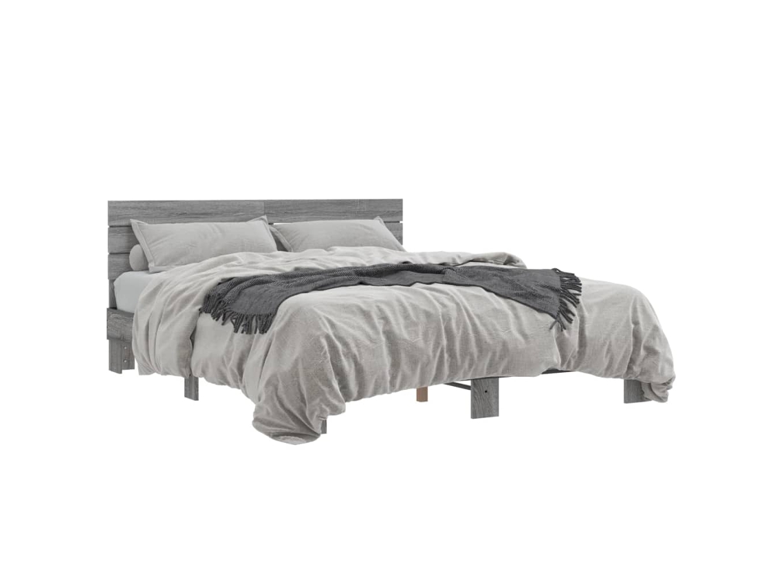 Bed Frame, Bed Frames Vidaxl Cinzeto Madeira Processada (150 X 200 Cm)