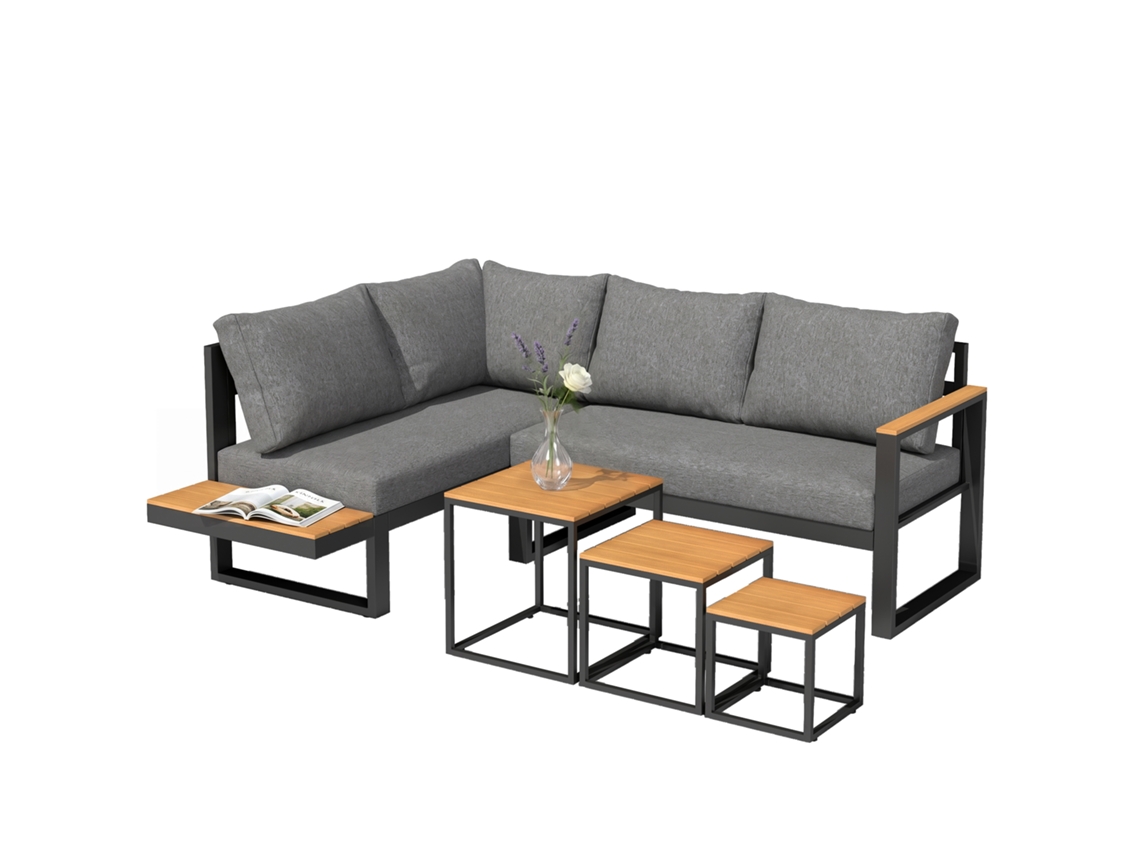 Conjunto De Jardim 5 Peças, Mobiliário Lounge Exterior, Sofá E Cadeiras Resistentes, 148x61x71,5 cm, Cinza E Natural