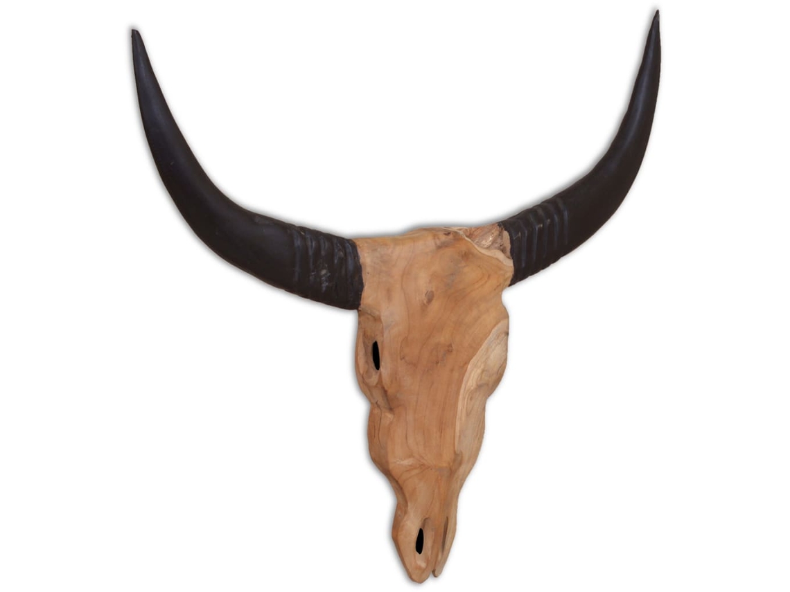 Vidaxl Decoração Parede Escultura Crânio De Touro 69x6x60 Cm Teca