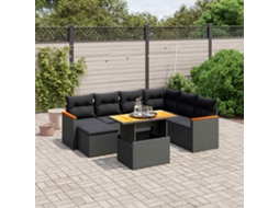 Vidaxl 8 Pcs Conjunto Sofás de Jardim com Almofadões Vime Pe Preto
