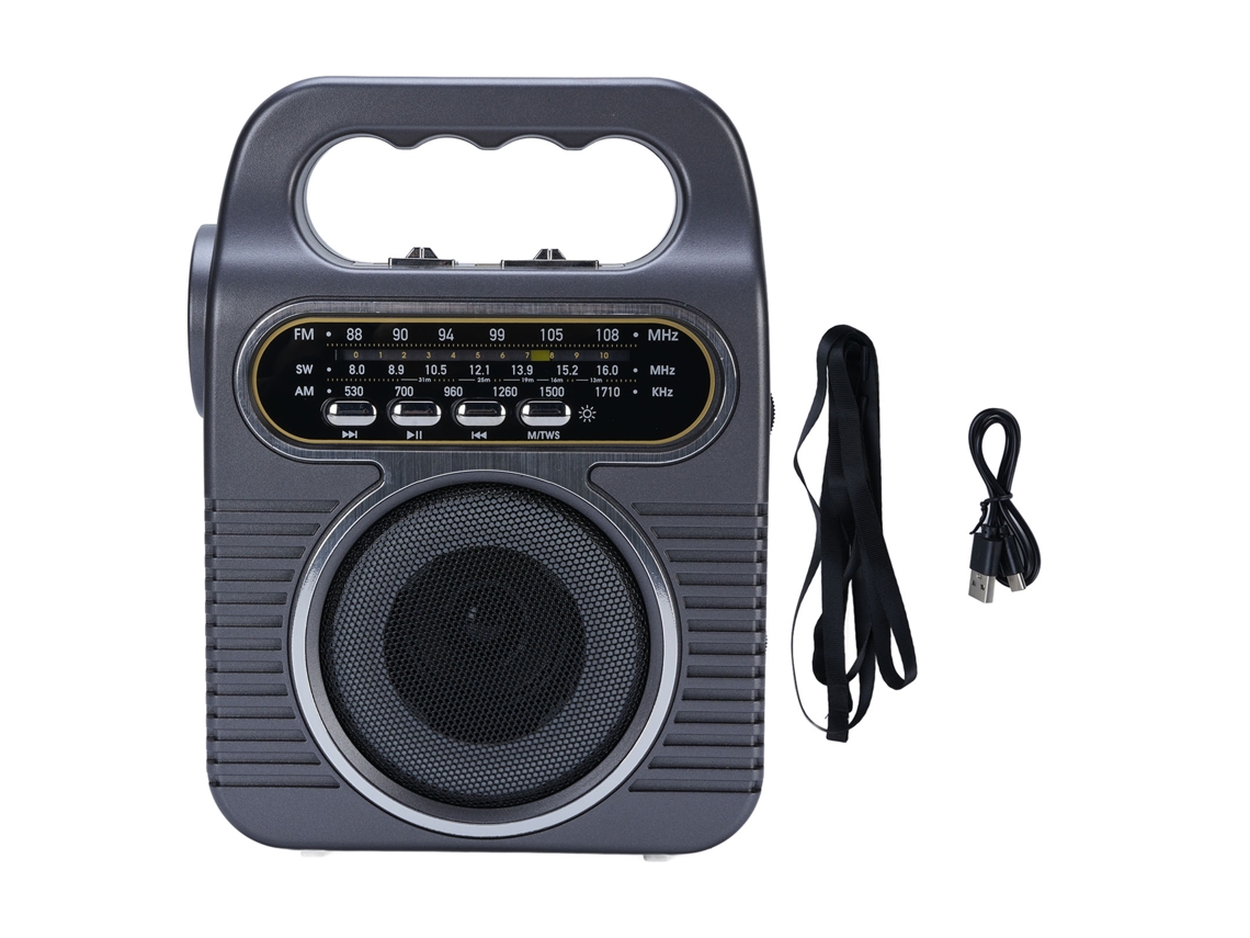 Aetheria rádio Portátil Retro Fm Am Sw com Bluetooth Alto falante e Lanterna Bateria Operada Cinza