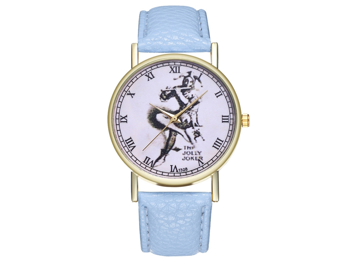 Reloj De Pulsera Unisex De Cuero Pu Con Patrón De Payaso Moda Azul Claro Zhoulianfa