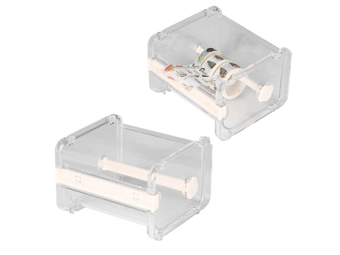 Dispensador Transparente de Fita Adesiva Multifuncional, 2 Peças com Cortadores, Suporte de Mesa para Escritório, Design Transparente GOKOCO