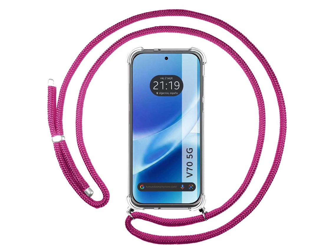 Capa Tumundosmartphone Transparente Para Vivo V70 5g Com Correia Rosa Fúcsia