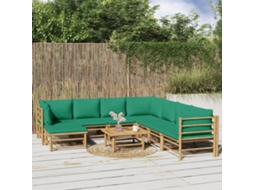 Vidaxl 9 Pcs Conjunto Lounge De Jardim Bambu C/ Almofadões Verdes