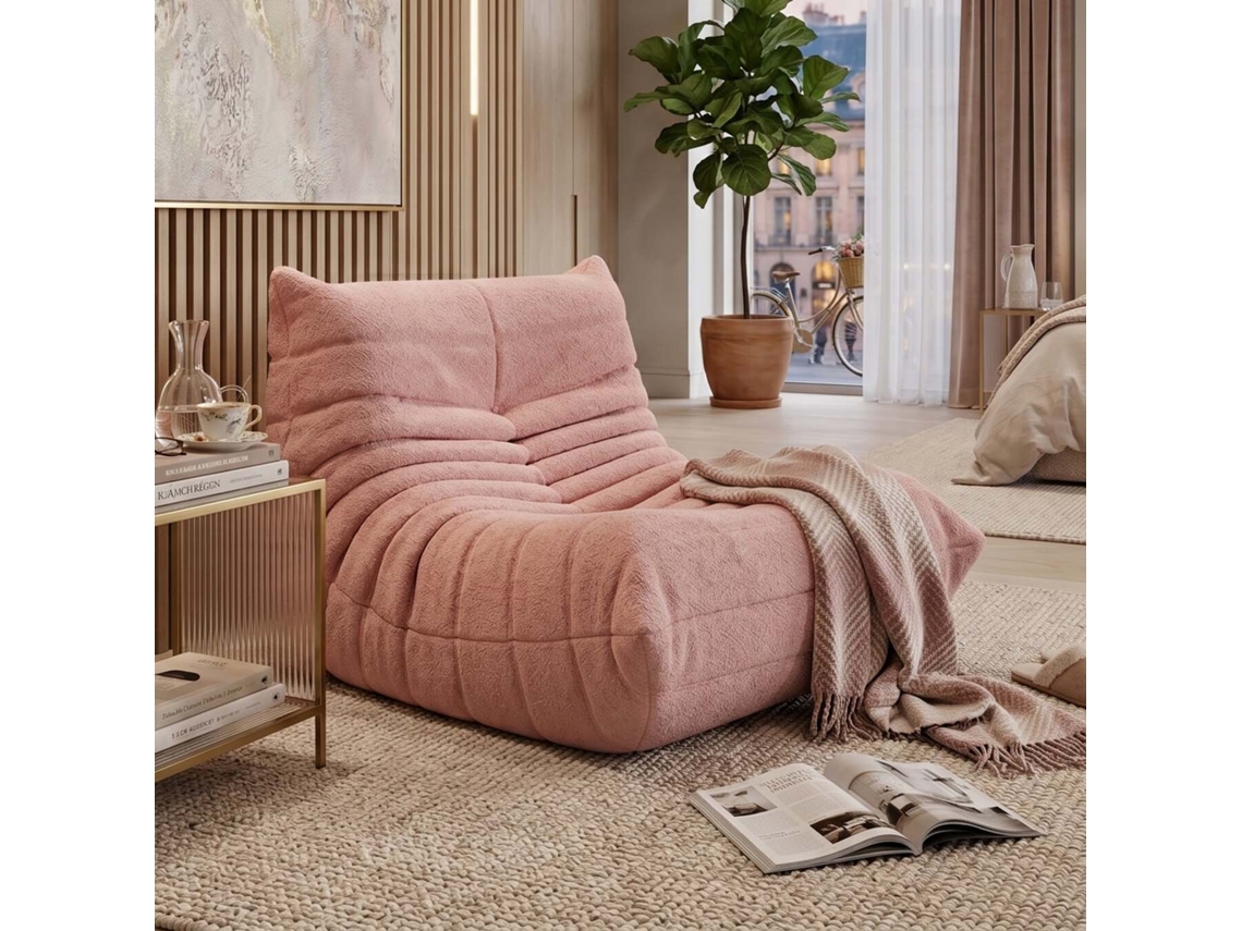 Sofá individual de veludo bouclé rosa para preguiça, poltrona ergonômica moderna 75x86x105 cm LAZYSPACE