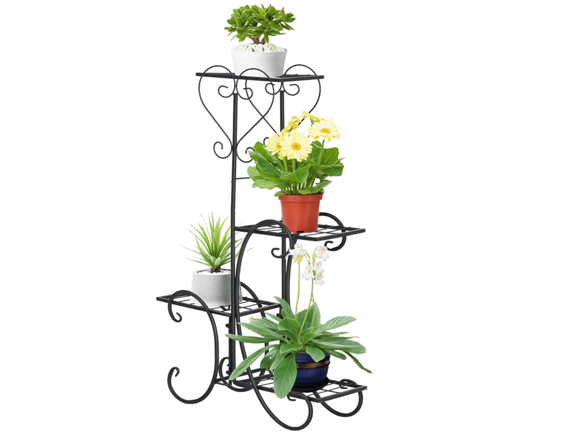 Suporte Flor Metal 4 Vias 45x24,5x80cm, Escada, Preto, Interno/externo/jardim/varanda Zs