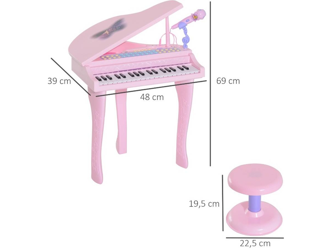 Piano infantil 37 Teclas com Microfone Banquinho Luzes e 22 Canções US