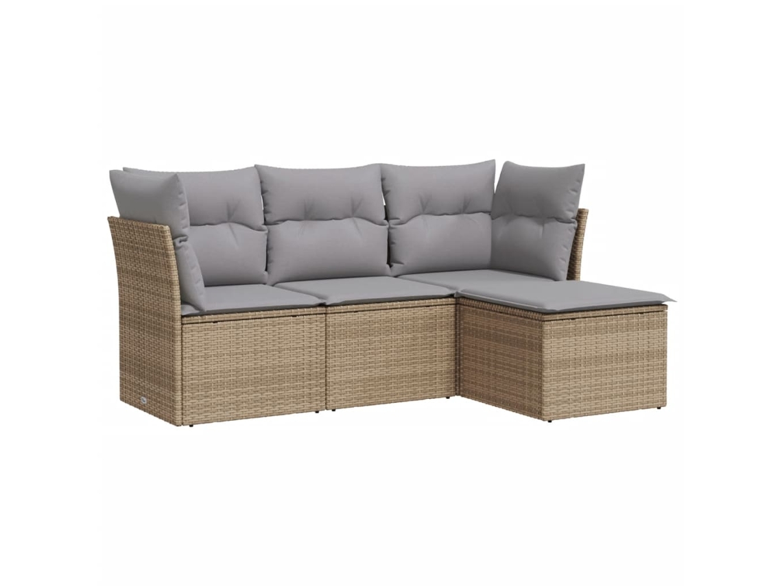 Conjunto de 4 Sofás para Jardim com Almofadões Vime Pe Bege MAISON EXCLUSIVE (4 pcs)