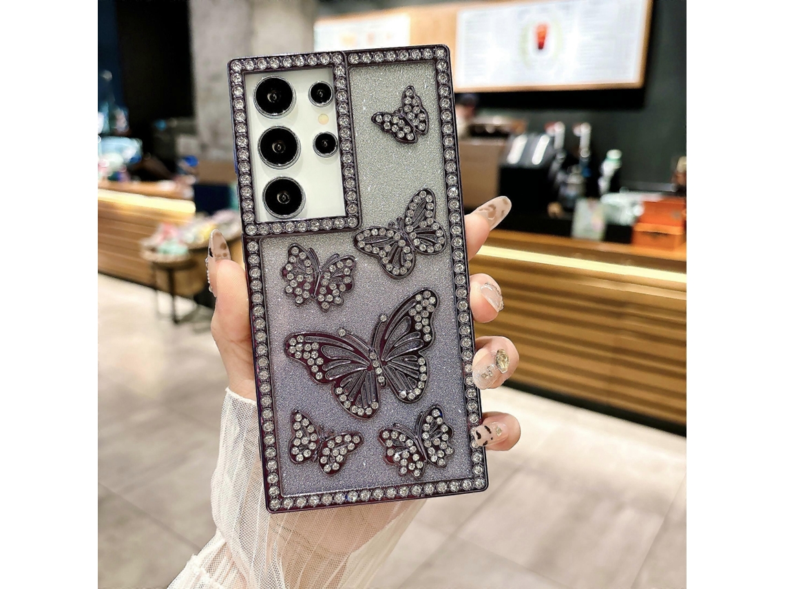 Capa Tkdaddy Para Samsung Galaxy S24 Ultra Com Strass E Decoração De Borboleta Em Tpu Macio, Roxa