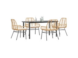 Vidaxl Conjunto Jantar Jardim 5 Peças Almofadas Vidro Vime Pe Castanho