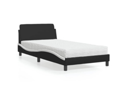 Vidaxl Cama Com Colchão Dover 100x200 Cm Couro Artificial Preto E Branco
