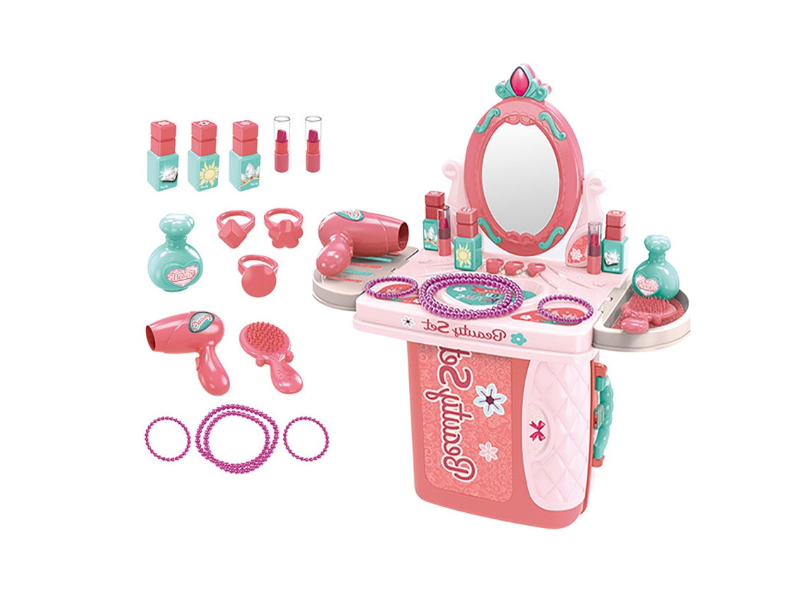 Walshlxq juego de Maquillaje Plástico 3 En 1 Maleta Roja Mesa de Maquillaje Juguete para Niños Mayores de 3 Años