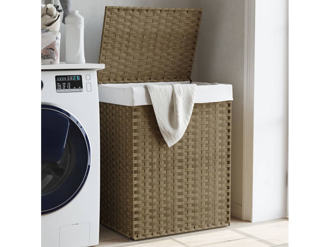 Vidaxl Cesto Para Roupa Suja Com Tampa 46x33x60 Cm Vime Pe