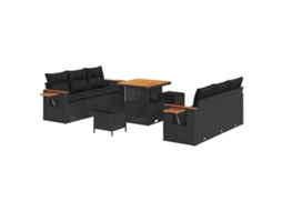 Conjunto 11 Sofá De Jardim Vidaxl Preto Vime Pe (204 X 179 X 85 Cm)