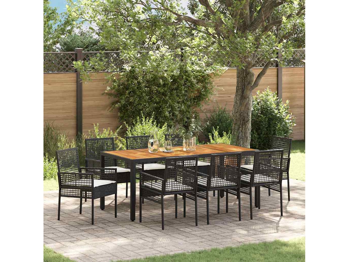Vidaxl Conjunto De Jantar Para Jardim 9 Unid. Preto Vime Pe