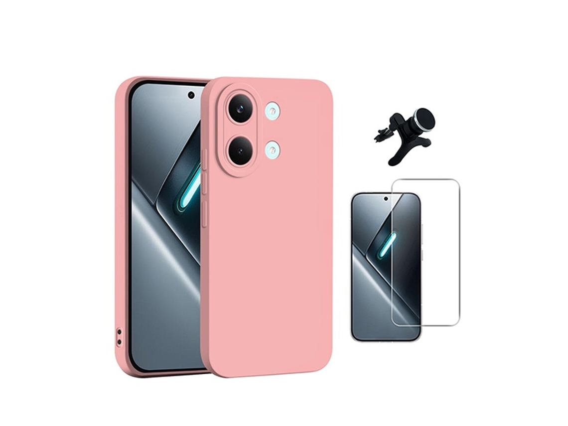 Kit Vidro Clearglass Capa Silicone Líquido Suporte Reforçado Phonecare Para Xiaomi Poco X8 Pro Max 5g - Rosa