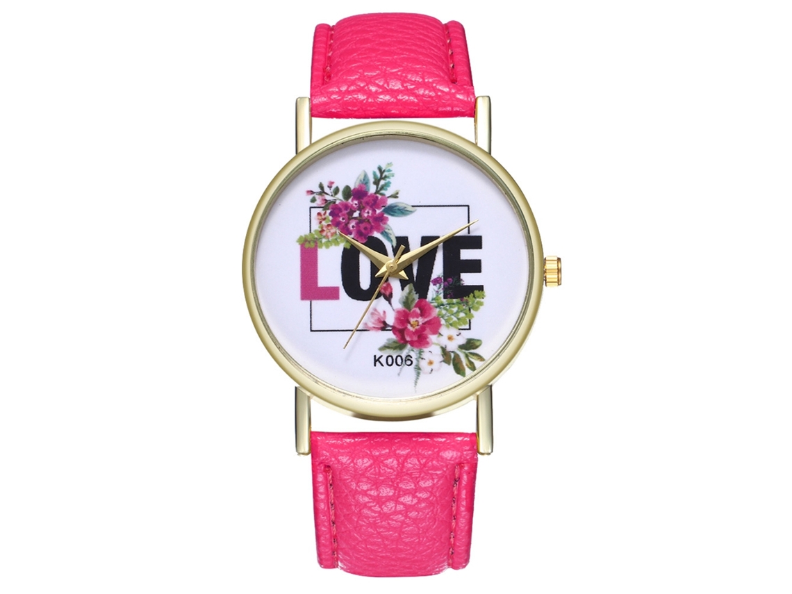 Relógio de pulso analógico feminino Zhoulianfa em couro PU simples (rosa e vermelho)