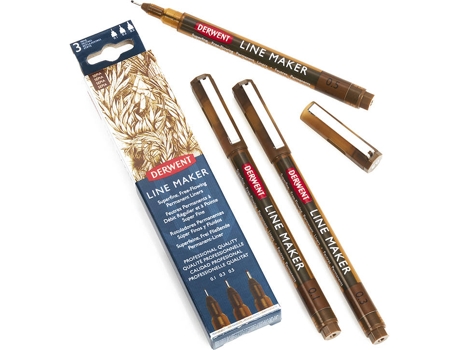 Marcador Fineliner, Ponta Super Fina de 0,1,  0,3 e 0,5  mm, Corpo Preto, Tinta Sépia, 3 Unidades