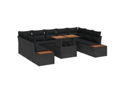 Vidaxl Conjunto De Sofá De Jardim 10 Unid. Preto Vime Pe