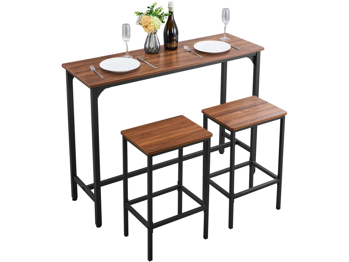 Mesa De Bar Retangular Com 2 Bancos 140x40x90cm Para Sala De Jantar Bar Salão Vevor