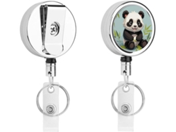 Porta Crachá Panda, Compacto E Leve, Retrátil, Em Metal, Com Clipe E Chaveiro Ideal Enfermeiros, Professores E