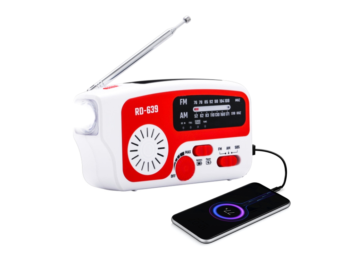 Rádio Emergência Am/fm Manivela Solar Lanterna Led Portátil