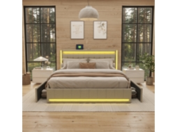 Cama Estofada 180x200 Cm com Portas Usb C, Iluminação Led e Gavetas RESETIZE
