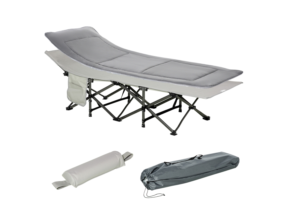Cama de camping dobrável e acolchoada com bolso de armazenamento 188x64,5x53 cm Cinza S/MARCA