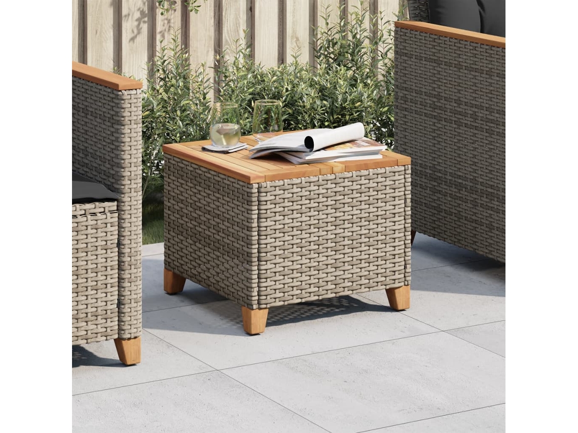 Vidaxl Mesa De Jardim 45x45x37 Cm Vime Pe E Madeira De Acácia Cinzento