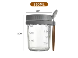 Recipiente para Aveia Noturna de 350 Ml com Tampa e Colher Cinza SUNNY SPACES