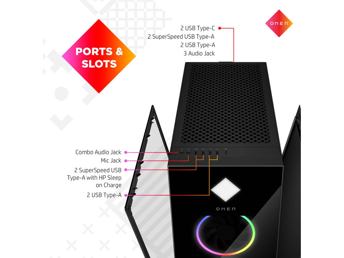 Desktop Gaming HP Omen 45L GT22-0022np (AMD Ryzen 9 5900X - NVIDIA GeForce RTX 3070 Ti - RAM: 32 GB - 2 TB HDD + 512 GB SSD)