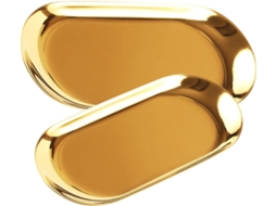 Conjunto 2 Bandejas Decorativas Ovais Pequenas Grandes Inoxidável Dourado Guardar Joias Guardanapos Frutas GOKOCO