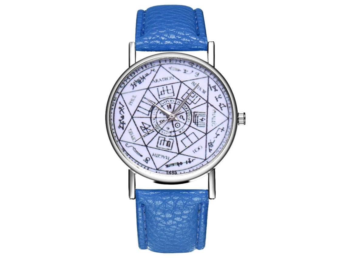 Relógio de pulso de quartzo para casais com pulseira de couro e mostrador azul safira elegante.