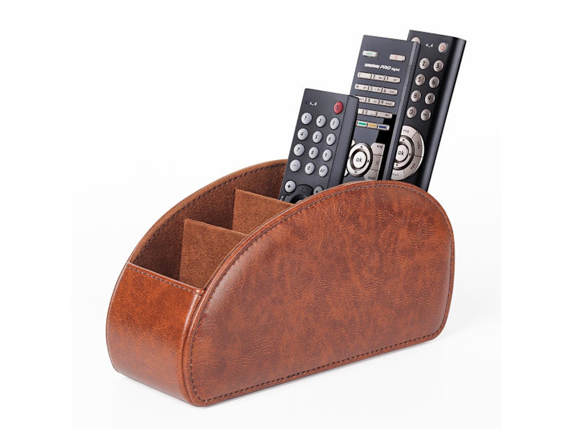 Porta controle com 5 Compartimentos, Couro PU, Marrom AQUAFORGE