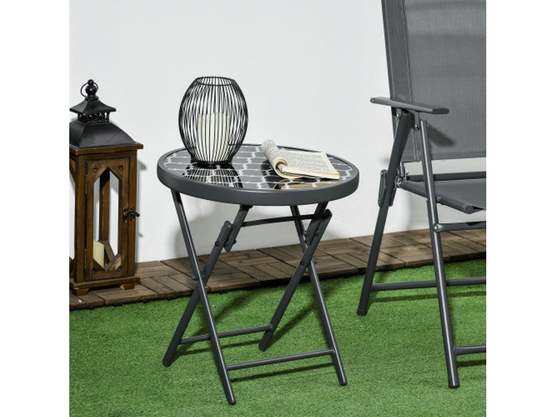 Mesa Lateral Dobrável Com Tampo De Vidro 45x45x50cm Preta, Ideal Para Jardim E Camping Hvorstur