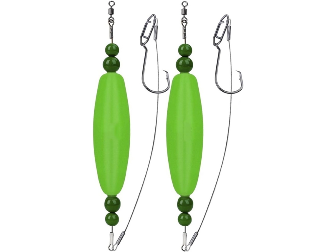 Kit de Pesca com 2 Anzóis, Bóias e Linha Eagle Farpa, Líder Aço Macio Conjunto Pinos (cor: Verde 3 Pol.)