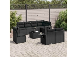 Vidaxl 9 Pcs Conjunto De Sofás P/ Jardim C/ Almofadões Vime Pe Preto