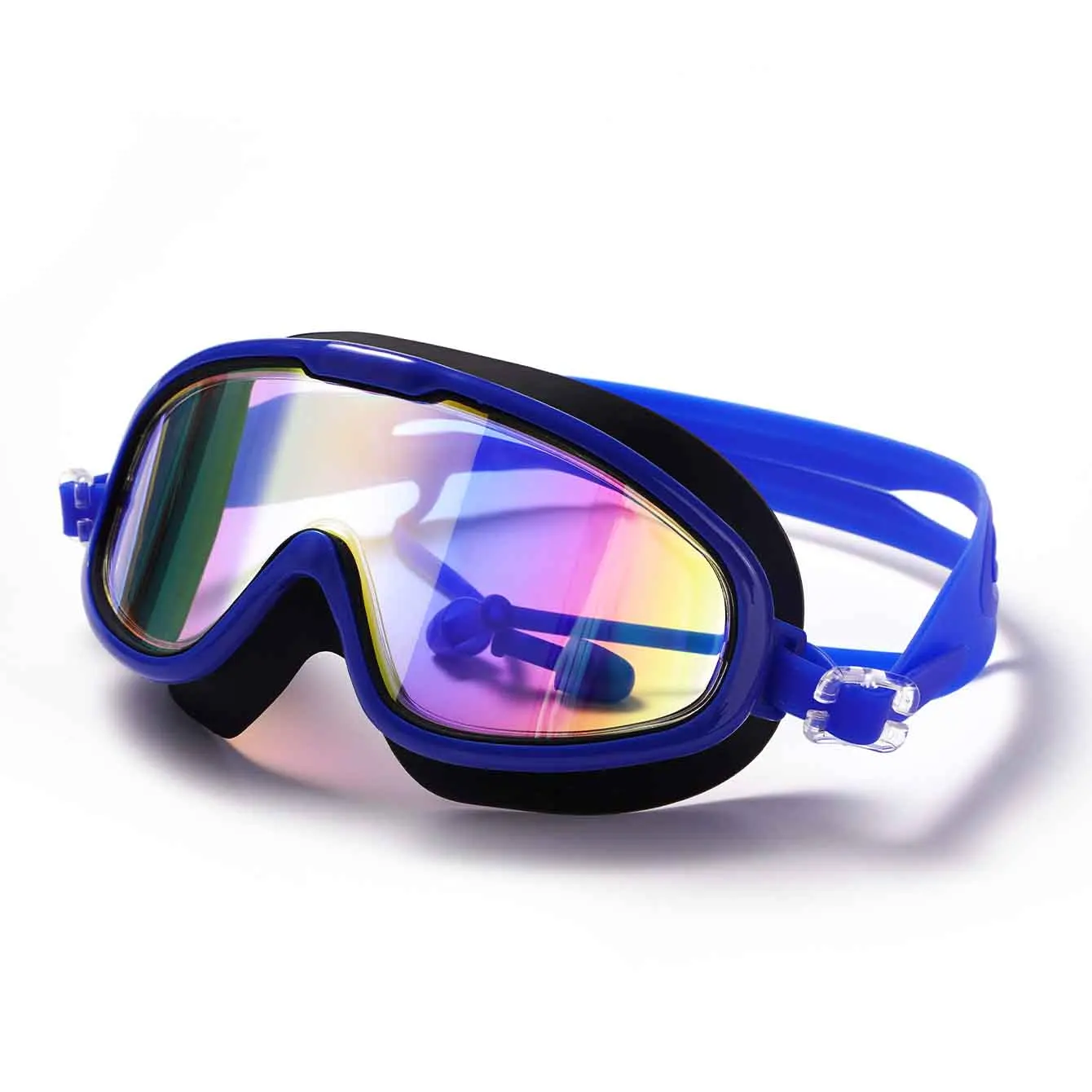 (preto E Azul) 1 Par De Óculos De Natação Com Proteção Uv E Tratamento Antiembaçante, Lentes Espelhadas, À Prova De Vazamentos E Amplo Campo De Visão.