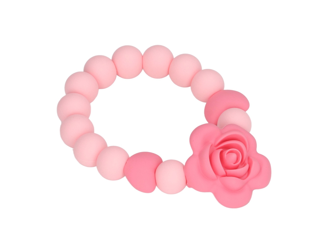 Pulsera De Dentes De Silicona Segura E Resistente Ao Uso Com Design De Flor, Brinquedo Para Bebês, Rosa