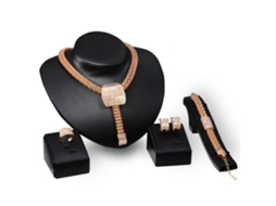 Conjunto De Joias Feminino Liga Zircão Estilo Europeu Colar Brinco Anel Pulseira