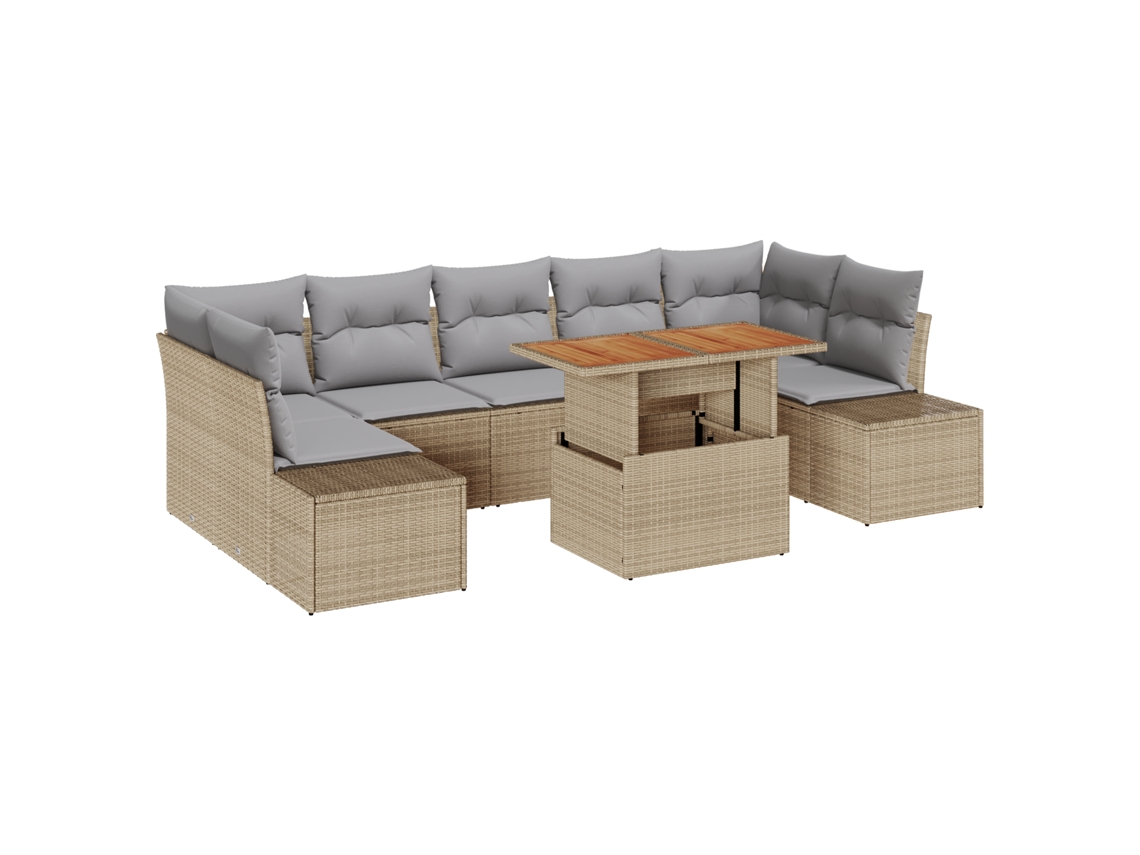 Conjunto 8 Conjunto De Sofá De Jardim Vidaxl Bege Vime Pe (100 X 55 X 73 Cm)