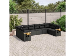 Vidaxl 10 Pcs Conjunto Sofás De Jardim C/ Almofadões Vime Pe Preto